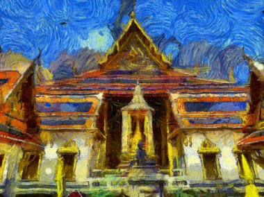 Büyük saray phra kaew bangkok thailand Illustrations bir empresyonist resim stili yarattı.