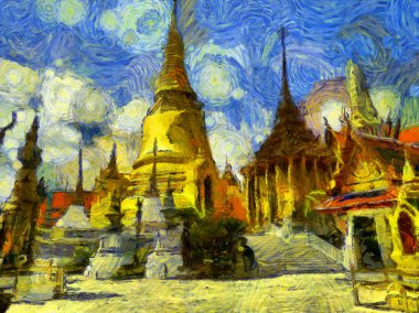 Büyük saray phra kaew bangkok thailand Illustrations bir empresyonist resim stili yarattı.