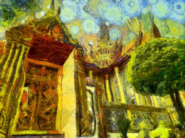 Büyük saray phra kaew bangkok thailand Illustrations bir empresyonist resim stili yarattı.