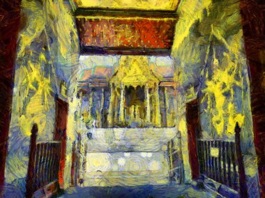 Büyük saray phra kaew bangkok thailand Illustrations bir empresyonist resim stili yarattı.