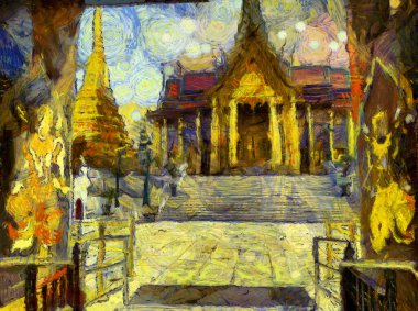 Büyük saray phra kaew bangkok thailand Illustrations bir empresyonist resim stili yarattı.