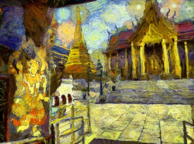 Büyük saray phra kaew bangkok thailand Illustrations bir empresyonist resim stili yarattı.