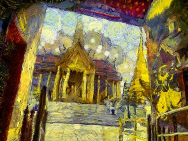 Büyük saray phra kaew bangkok thailand Illustrations bir empresyonist resim stili yarattı.