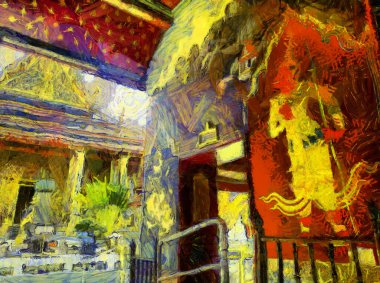 Büyük saray phra kaew bangkok thailand Illustrations bir empresyonist resim stili yarattı.