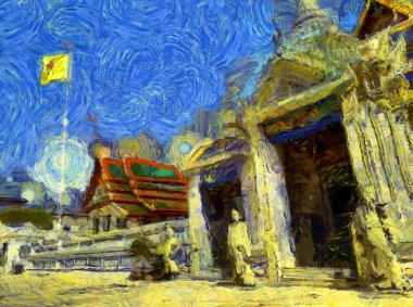 Büyük saray phra kaew bangkok thailand Illustrations bir empresyonist resim stili yarattı.