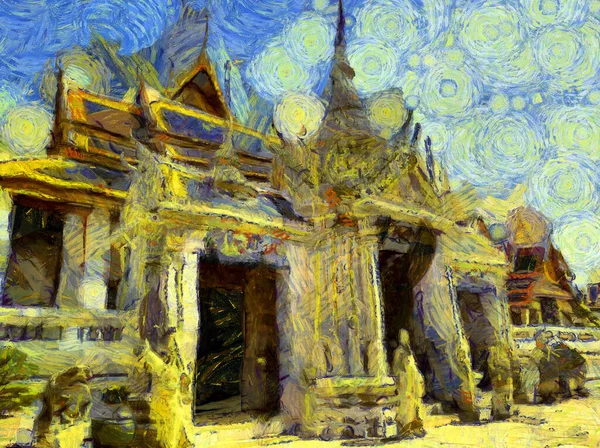 Nagy Palota Wat Phra Kaew Bangkok Thaiföld Illusztrációk Létrehoz Egy — Stock Fotó