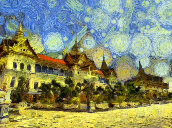 Gran Palacio Wat Phra Kaew Bangjalá Tailandia Ilustraciones Crea Estilo — Foto de Stock