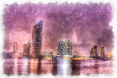 Şehir manzarası suluboya stili çizim empresyonisti.