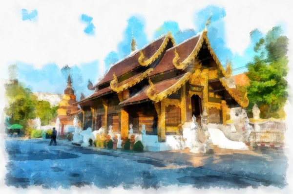 Architecture Ancienne Thaïlande Septentrionale Illustration Style Aquarelle Peinture Impressionniste — Photo
