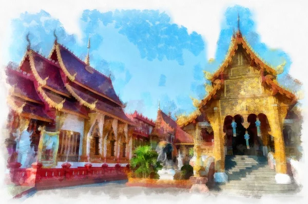 Architecture Ancienne Thaïlande Septentrionale Illustration Style Aquarelle Peinture Impressionniste — Photo