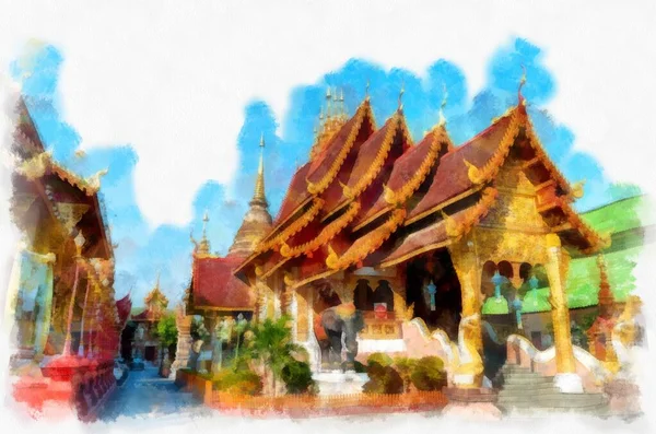 Antica Architettura Della Thailandia Settentrionale Acquerello Stile Illustrazione Impressionista Pittura — Foto Stock
