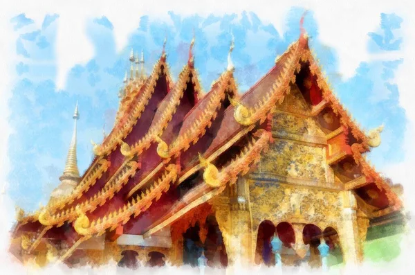 Ancient Architecture Northern Thailand Watercolor Style Illustration Impressionist Painting — Stock Photo, Image