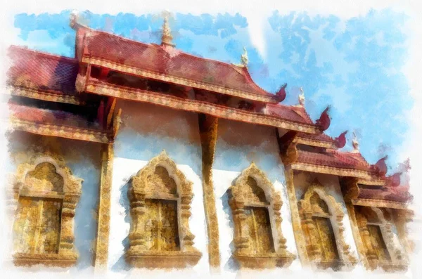 Oude Architectuur Van Noord Thailand Aquarel Stijl Illustratie Impressionistische Schilderkunst — Stockfoto