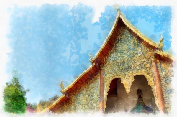 Αρχαία Αρχιτεκτονική Της Βόρειας Ταϊλάνδης Ακουαρέλα Εικονογράφηση Ιμπρεσιονιστική Ζωγραφική — Φωτογραφία Αρχείου