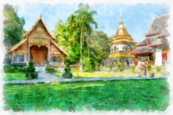 Стародавня Архітектура Північного Таїланду Акварельний Стиль Ілюстрація Імпресіоністського Живопису — стокове фото