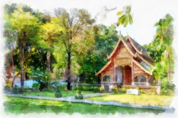 Antica Architettura Della Thailandia Settentrionale Acquerello Stile Illustrazione Impressionista Pittura — Foto Stock