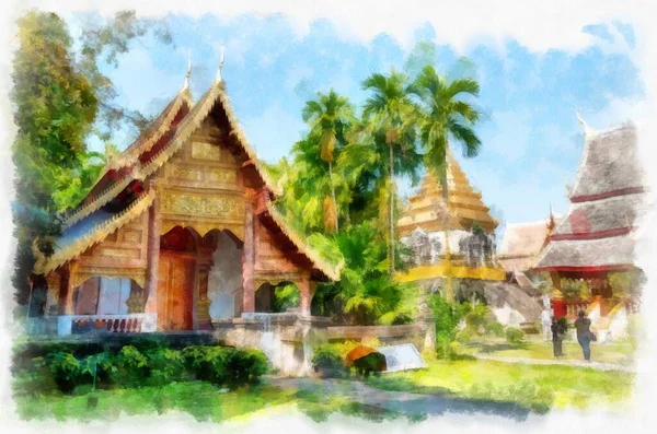 Arquitetura Antiga Norte Tailândia Aquarela Estilo Ilustração Impressionista Pintura — Fotografia de Stock
