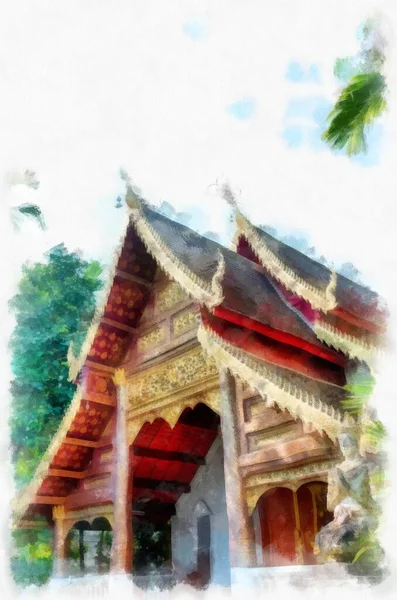 Forntida Arkitektur Norra Thailand Akvarell Stil Illustration Impressionist Målning — Stockfoto