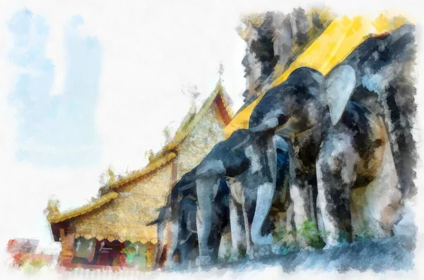 Ancient Architecture Northern Thailand Watercolor Style Illustration Impressionist Painting — Stock Photo, Image
