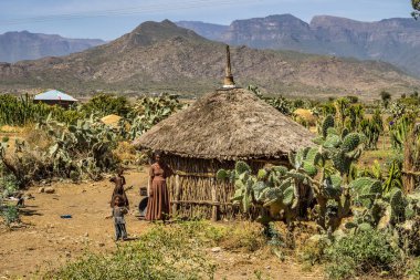 Lalibela, Etiyopya - 12 Şubat 2020: Etiyopya halkı Lalibela 'dan Gheralta' ya, Tigray Kuzey Etiyopya, Afrika 'da görüldü