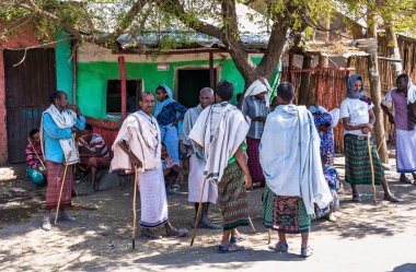 Lalibela, Etiyopya - 12 Şubat 2020: Etiyopya halkı Lalibela 'dan Gheralta' ya, Tigray Kuzey Etiyopya, Afrika 'da görüldü