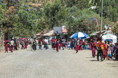 Lalibela, Etiyopya - 13 Şubat 2020: Etiyopya, Afrika 'da Etiyopya halkı