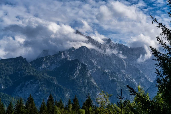 Mountain View Window Karwendel Mountains Clouds Bavaria Germany Seen Kramer — Stock Photo, Image