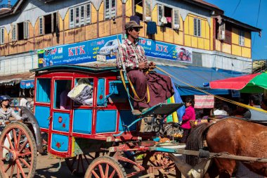 Maymyo, Myanmar - No: 09, 2019: Pyin Oo Lwin, Maymyo, Shan State of Myanmar 'da gıda pazarı, Asya' da eski Burma