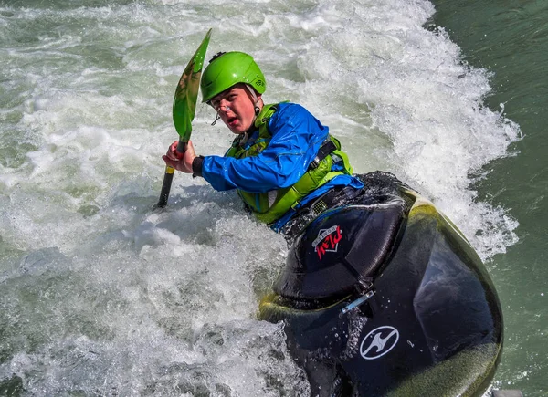 Augsburg Germany June 2019 Whitewater Kayaking Extreme Kayaking Guy Kayak — Stock Photo, Image