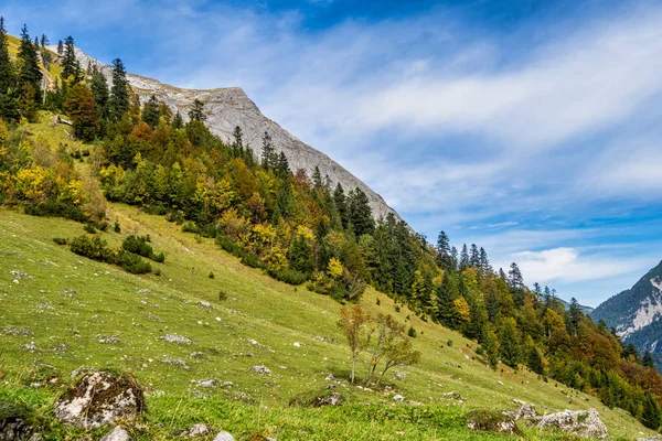 Vue Automne Des Érables Ahornboden Montagnes Karwendel Tyrol Autriche — Photo