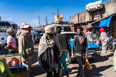 Addis Ababa, Etiyopya - 15 Şubat 2020: Addis Mercato, Etiyopya, Afrika 'nın en büyük pazarı.