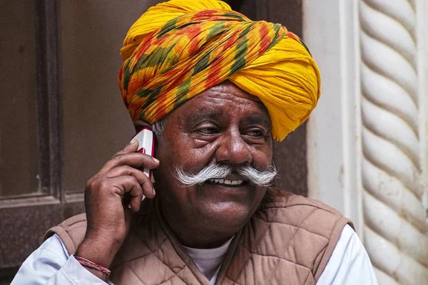 Jodhpur India Jan 2020 Retrato Del Anciano Hombre Rajasthani Vestido —  Fotos de Stock