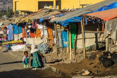 Simien Dağları, Etiyopya - Şubat 08, 2020: Etiyopya 'daki Simien Dağları Ulusal Parkı' ndaki Etiyopya halkı. Afrika.