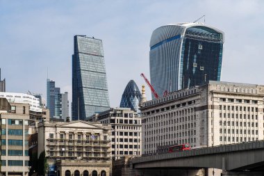 London, England - The bank district of central London with famous skyscrapers and other landmarks, Great Britain, United Kingdom