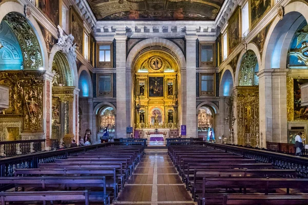 Vista Del Exquisito Interior Barroco Iglesia Jesuita Saint Roch Sao — Foto de Stock