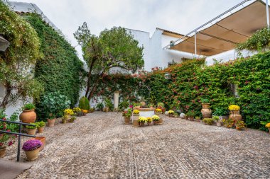 İspanya, Endülüs, Cordoba 'daki Viana Sarayı' nın avlusu. XV yüzyılda yapılmış. Viana Sarayı 12 muhteşem avlusu ve bahçesiyle bilinen bir turistik merkezdir..