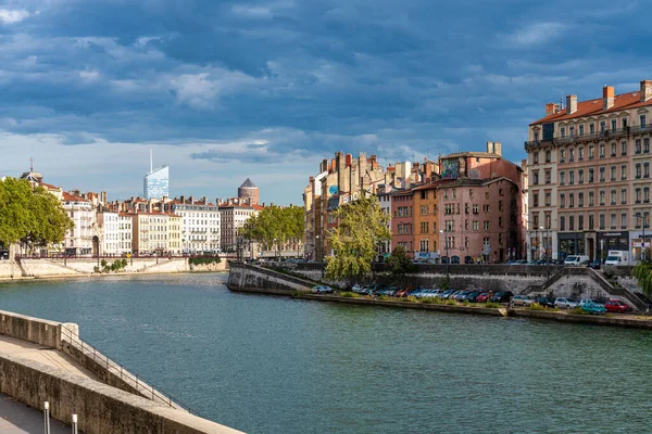 Paesaggio Urbano Lione Dal Fiume Saone Con Case Colorate Fiume — Foto Stock