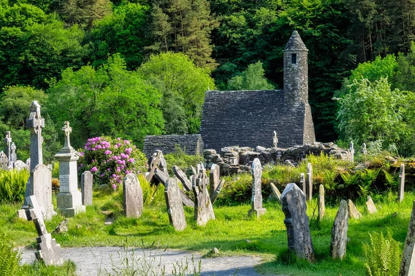 Glendalough Villaggio Con Monastero Nella Contea Wicklow Irlanda Monastero Fondato — Foto Stock