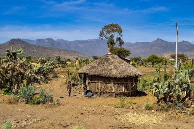 Lalibela, Etiyopya - 12 Şubat 2020: Etiyopya halkı Lalibela 'dan Gheralta' ya, Tigray Kuzey Etiyopya, Afrika 'da görüldü