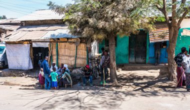 Lalibela, Etiyopya - 12 Şubat 2020: Etiyopya halkı Lalibela 'dan Gheralta' ya, Tigray Kuzey Etiyopya, Afrika 'da görüldü