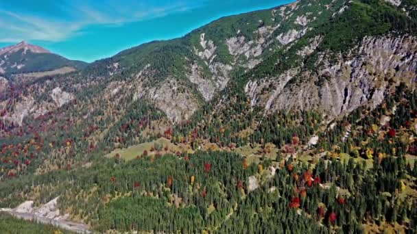 Jesienny Widok Drzewa Klonowe Ahornboden Góry Karwendel Tyrol Austria — Wideo stockowe