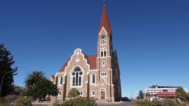 Kristuskyrkan Eller Christuskirche Ett Historiskt Landmärke Och Luthersk Kyrka Windhoek — Stockvideo