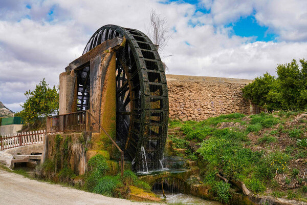 Ancient arabic mill, water noria at Abaran village in Murcia region, Spain Europe. Ruta de las Norias, Noria de la Hoya de Don Garcia