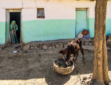 Axum, Etiyopya - 11 Şubat 2020: Etiyopya halkı Axum 'dan Gheralta' ya giderken görüldü, Tigray Kuzey Etiyopya, Afrika