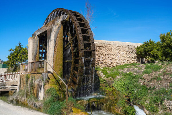 Ancient arabic mill, water noria at Abaran village in Murcia region, Spain Europe. Ruta de las Norias, Noria de la Hoya de Don Garcia