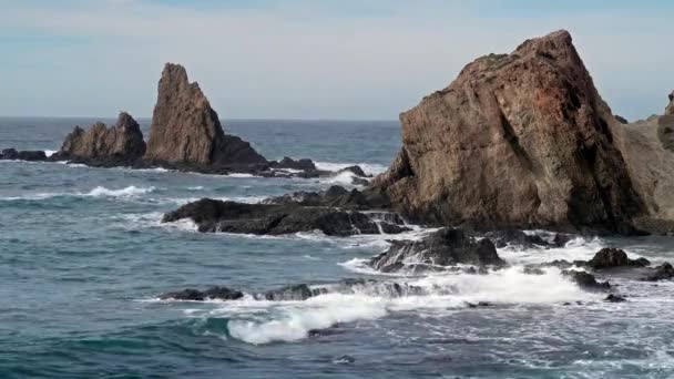 Costa Rochosa Parque Cabo Gata Nijar Almeria Espanha Andaluzia Maior — Vídeo de Stock