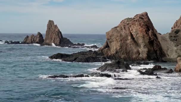 Cabo Gata Nijar Park Sziklás Partja Almeria Spanyolország Andalúzia Legnagyobb — Stock videók