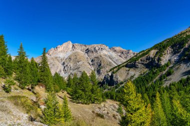 Col de la Cayolle 'un Fransa' daki Alpes-Maritimes dağlarındaki manzarası ve çevresi