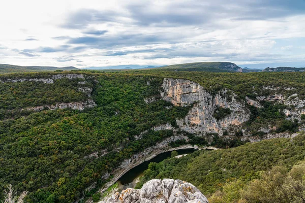 Vista Paisagem Torno Aldeia Labastide Virac Montanhas Ardeche França — Fotografia de Stock