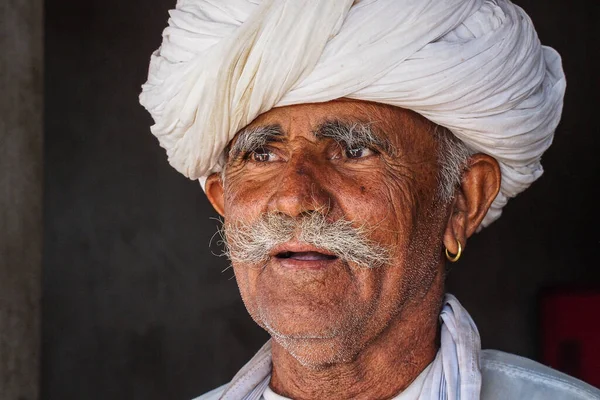Jodhpur Inde Janv 2020 Portrait Vieil Homme Coiffure Turban Blanche — Photo